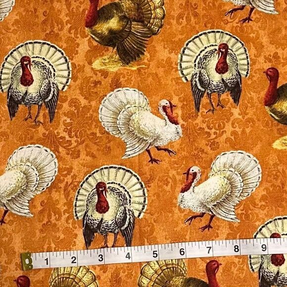 Thanksgiving Fabric Quilting Cotton Turkeys Fabric Cotton BTY - Picture 2 of 2